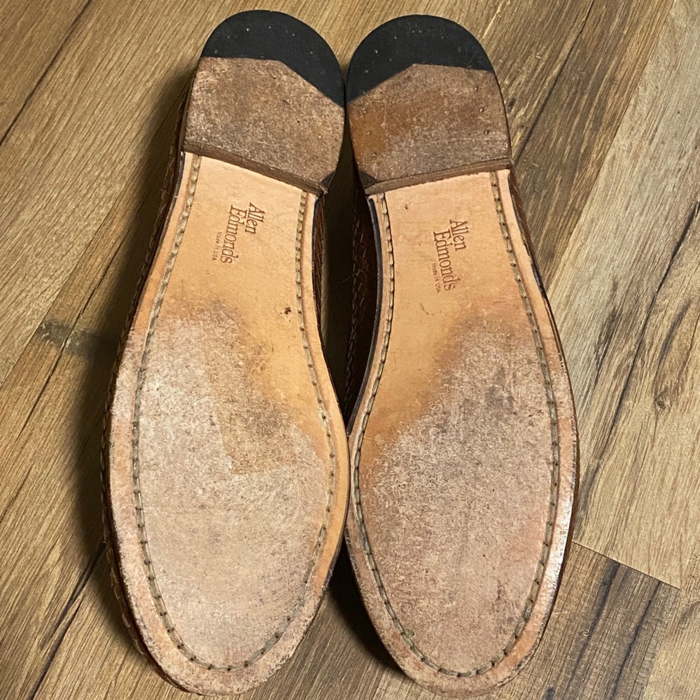 Allen Edmonds Mens Woven Leather Penny Loafers Brown Size 8.5B Made in USA 81067 - Picture 8 of 8